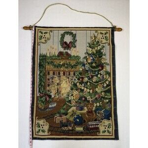 Vintage Christmas Tapestry Wall Hanging Flag Home For Christmas Fireplace 36x26